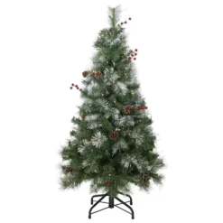 Christmas Central 4' Pre-Lit Frosted Carolina Berry Spruce Artificial Christmas Tree Clear Lights