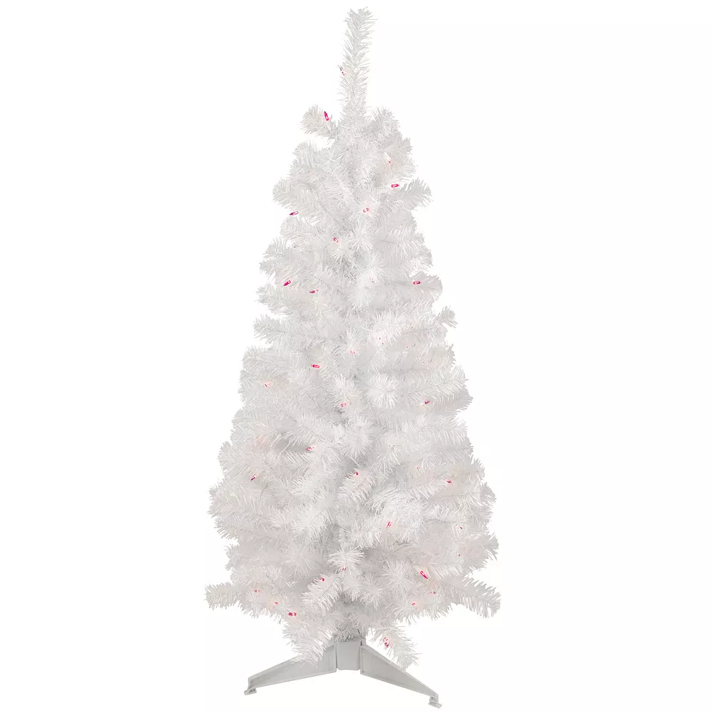 Christmas Central 4' Pre-Lit White Pine Slim Artificial Christmas Tree - Pink Lights 1 Christmas Central 4' Pre-Lit White Pine Slim Artificial Christmas Tree - Pink Lights