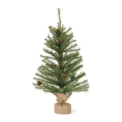 Christmas Central Set Of 2 Green Potted Artificial Christmas Tree With Burlap Base 2'