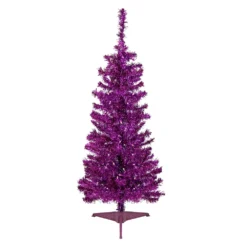 Christmas Central 4' Pre-Lit Purple Artificial Tinsel Christmas Tree Clear Lights