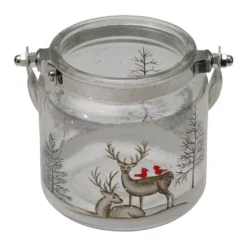 Christmas Central 4" Hand-Painted Pine Trees And Deer Flameless Glass Christmas Candle Holder -Christmas Central Shop 6046252 ALT2