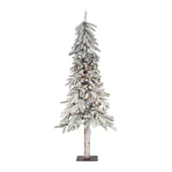 Christmas Central 5.25' White Green And Brown Home Decoration And Gift Collections PVC And Metal Flocked Alpine Tree