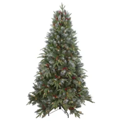 Christmas Central 7ft Pre-Lit Frosted Mixed Berry Pine Artificial Christmas Tree - Clear Lights