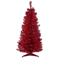 Christmas Central 4' Pre-Lit Slim Red Artificial Christmas Tree - Clear Lights