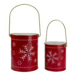 Christmas Central Set Of 2 Red And Gold Metal Snowflake Candle Lanterns Christmas Decoration