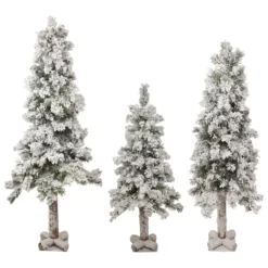 Christmas Central Set Of 3 Slim Flocked Alpine Artificial Christmas Trees 5' - Unlit