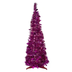 Christmas Central 4' Pre-Lit Pink Tinsel Pop-Up Artificial Christmas Tree Clear Lights