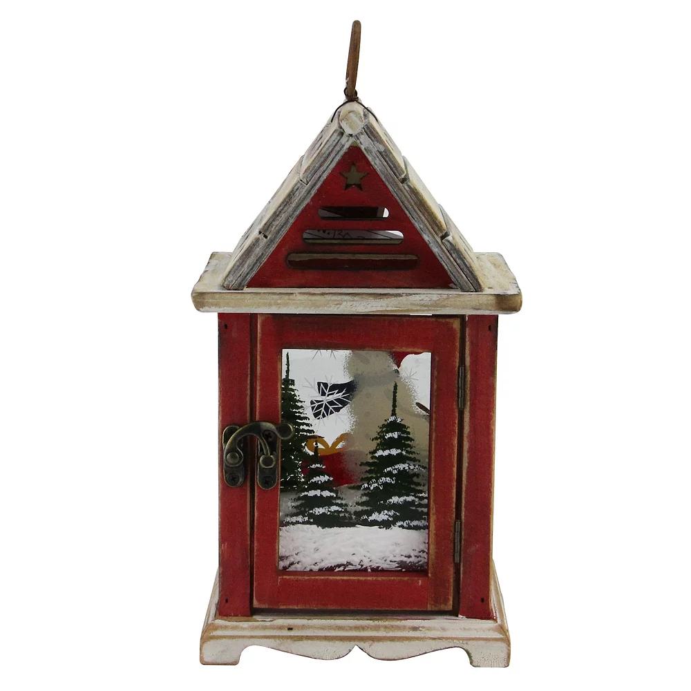 Christmas Central 11" Red And Brown Snowman Decorative Christmas Pillar Candle Lantern 2 Christmas Central 11" Red And Brown Snowman Decorative Christmas Pillar Candle Lantern - Image 2