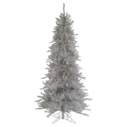 Christmas Central 6.5' Pre-Lit Silver Tinsel Pine Slim Artificial Christmas Tree - Clear Lights