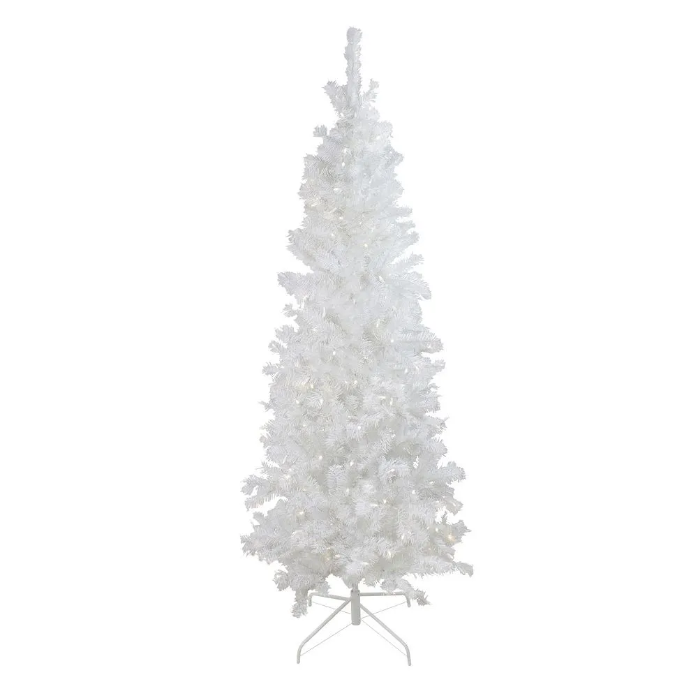 Christmas Central 6.5' Pre-Lit Pencil White Winston Pine Artificial Christmas Tree - Warm White LED Lights 1 Christmas Central 6.5' Pre-Lit Pencil White Winston Pine Artificial Christmas Tree - Warm White LED Lights