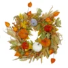 Christmas Central Velvet Pumpkins And Wheat Artificial Fall Harvest Wreath - 24-Inch Unlit