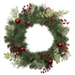 Christmas Central Decorated Frosted Pine And Pine Cone Artificial Christmas Wreath 24-Inch Unlit