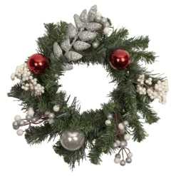 Christmas Central 16" Pre-Lit Decorated Green Pine Artificial Christmas Wreath Warm White LED Lights