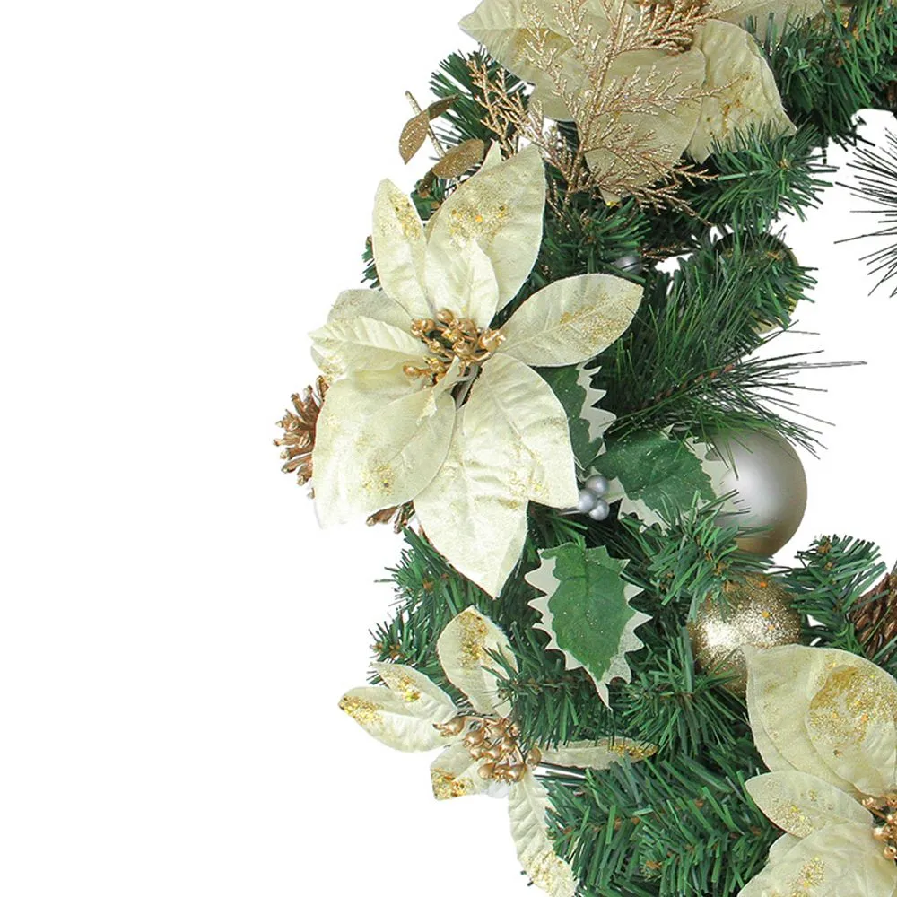 Christmas Central White Poinsettia And Pine Cone Artificial Christmas Wreath - 24-Inch Unlit 2 Christmas Central White Poinsettia And Pine Cone Artificial Christmas Wreath - 24-Inch Unlit - Image 2