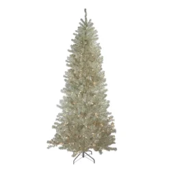 Christmas Central 9' Pre-Lit Metallic Sheer Champagne Artificial Tinsel Christmas Tree - Clear Lights
