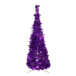 Christmas Central 4' Purple Tinsel Pop-Up Artificial Christmas Tree Unlit