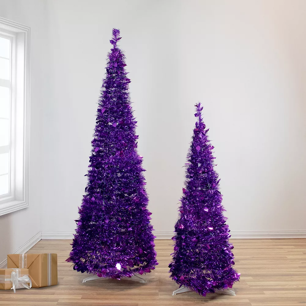 Christmas Central 4' Purple Tinsel Pop-Up Artificial Christmas Tree Unlit 2 Christmas Central 4' Purple Tinsel Pop-Up Artificial Christmas Tree Unlit - Image 2