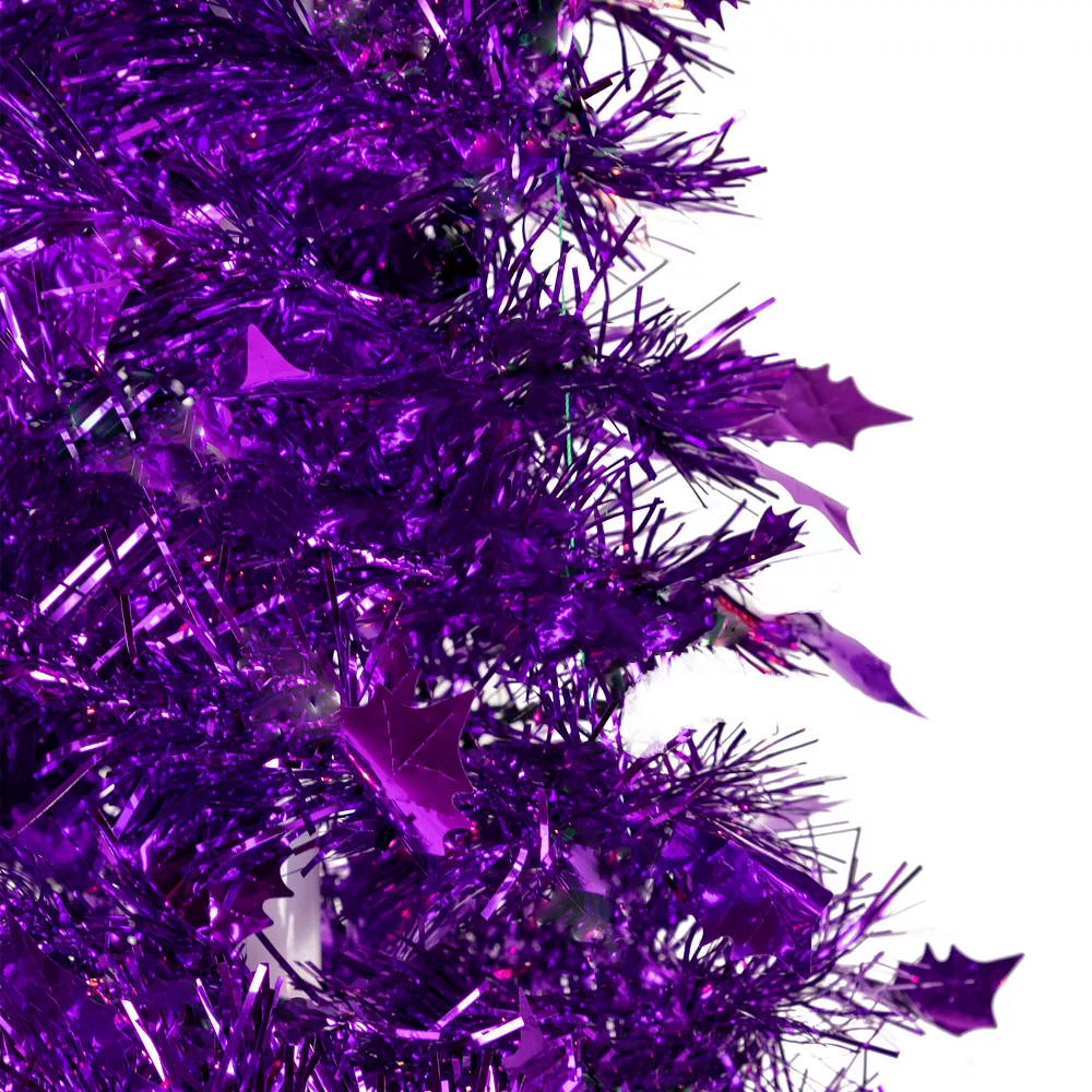 Christmas Central 4' Purple Tinsel Pop-Up Artificial Christmas Tree Unlit 3 Christmas Central 4' Purple Tinsel Pop-Up Artificial Christmas Tree Unlit - Image 3