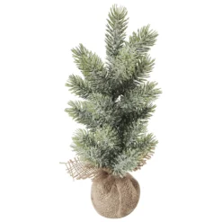 Christmas Central 11.75" Frosted Icy Pine Tree In Burlap Base Christmas Decoration