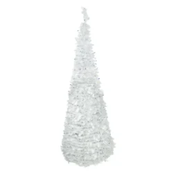 Christmas Central 6ft Lighted White Tinsel Pop-Up Artificial Christmas Tree Blue Lights