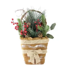 Christmas Central 13.5" Brown And Green Frosted Pine Cones Artificial Christmas Basket