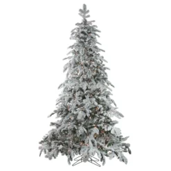 Christmas Central 7.5' Pre-Lit Full Flocked Whistler Noble Fir Artificial Christmas Tree - Clear Lights