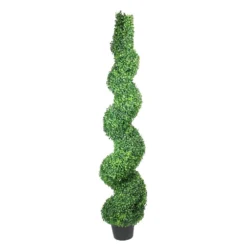 Christmas Central 5' Potted Two Toned Artificial Spiral Boxwood Garden Topiary