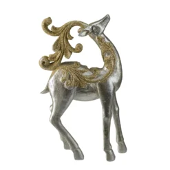 Christmas Central 12" Silver And Gold Glitter Christmas TableTop Reindeer Figure