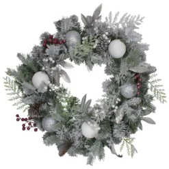 Christmas Central Frosted Cedar And Berries Artificial Christmas Wreath - 24-Inch Unlit