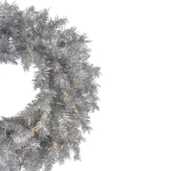 Christmas Central 24" Silver Tinsel Artificial Christmas Wreath Clear Lights 5 Christmas Central 24" Silver Tinsel Artificial Christmas Wreath Clear Lights -Christmas Central Shop 6051708 ALT2
