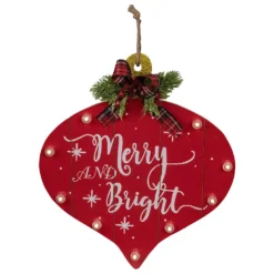 Christmas Central 13.75" Red Onion Ornament "Merry And Bright" Christmas Sign