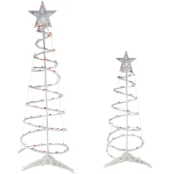 Christmas Central Set Of 2 Lighted Multi-Color Outdoor Spiral Christmas Cone Trees 4' 6'