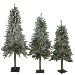 Christmas Central Set Of 3 Pre-Lit Slim Flocked Alpine Artificial Christmas Trees 6' - Multicolor Lights