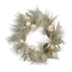 Christmas Central Champagne Gold Apple And Pine Needle Artificial Christmas Wreath 24-Inch Unlit