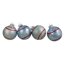 Christmas Central 4ct Silver And Blue Snowflake Glass Ball Christmas Ornament 2.75" (70mm)