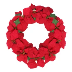 Christmas Central 24" Red Artificial Poinsettia Flower Christmas Wreath - Unlit