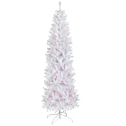 Christmas Central 6.5' Pre-Lit Woodbury White Pine Pencil Artificial Christmas Tree Pink Lights