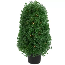 Christmas Central 18" Pre-Lit Artificial Boxwood Cone Topiary Tree With Round Pot Clear Lights