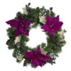 Christmas Central Purple Poinsettia And Silver Pine Cone Artificial Christmas Wreath - 24-Inch Unlit