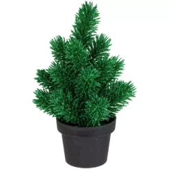 Christmas Central 8.5in Green Potted Glittered Artificial Pine Christmas Tree - Unlit