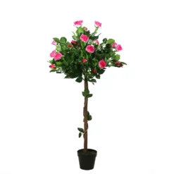 Christmas Central 47" Potted Green And Pink Artificial Rose Tree