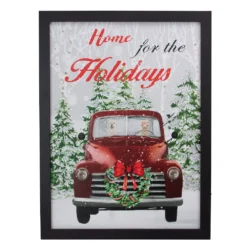 Christmas Central 15.75" Black Frame Red Vintage Truck LED Lighting Christmas Wall Canvas