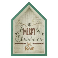 Christmas Central 11.75" Green Merry Christmas 3-D House Wall Sign