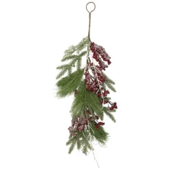 Christmas Central 28" Frosted Red Berries And Pine Cones Artificial Christmas Teardrop Swag