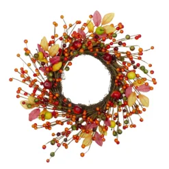 Christmas Central Berries And Apples Foliage Twig Artificial Thanksgiving Wreath - 18-Inch Unlit