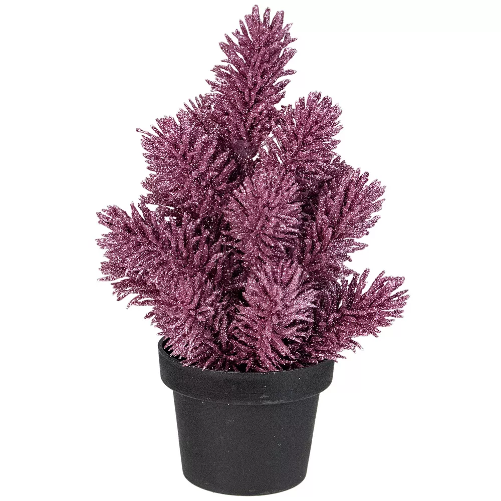 Christmas Central 8.5" Pink Potted Metallic Glitter Artificial Pine Christmas Tree - Unlit 1 Christmas Central 8.5" Pink Potted Metallic Glitter Artificial Pine Christmas Tree - Unlit