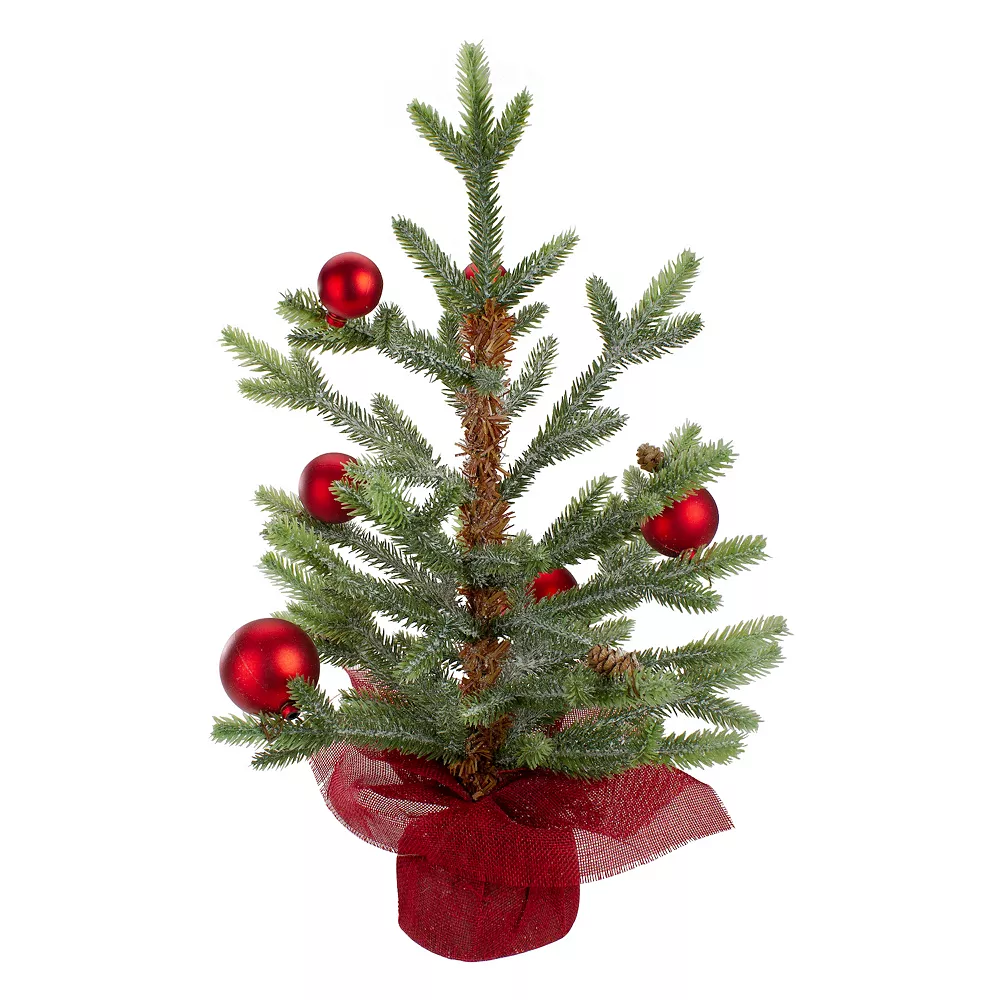 Christmas Central 18" Potted Pine With Red Ornaments Medium Artificial Christmas Tree Unlit 1 Christmas Central 18" Potted Pine With Red Ornaments Medium Artificial Christmas Tree Unlit