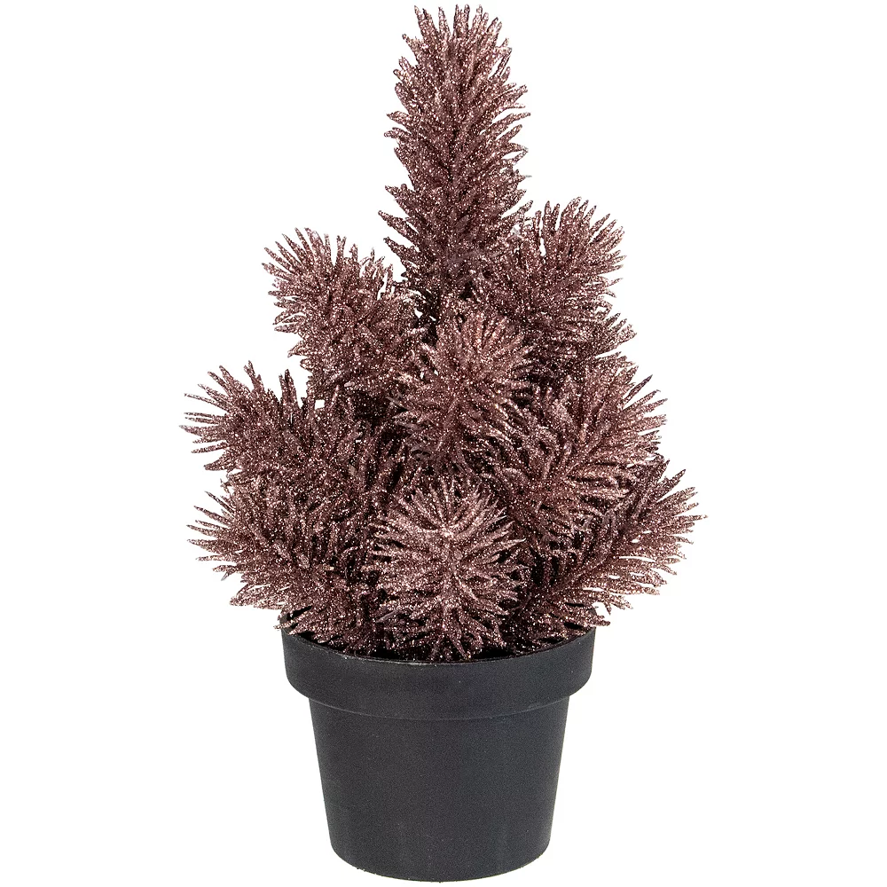 Christmas Central 8.5" Rose Gold Potted Glittered Artificial Pine Christmas Tree - Unlit 1 Christmas Central 8.5" Rose Gold Potted Glittered Artificial Pine Christmas Tree - Unlit