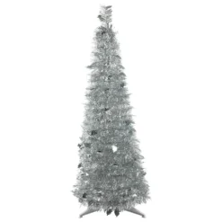 Christmas Central 4' Silver Tinsel Pop-Up Artificial Christmas Tree Unlit