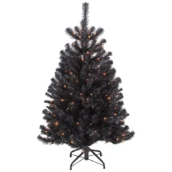 Christmas Central 4ft Pre-Lit Black Noble Spruce Artificial Halloween Tree Orange Lights